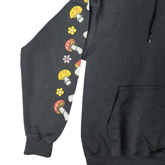 No.Hours Black Hoodie With Mushroom & Flower Sleeve Design - Picture 5 of 7